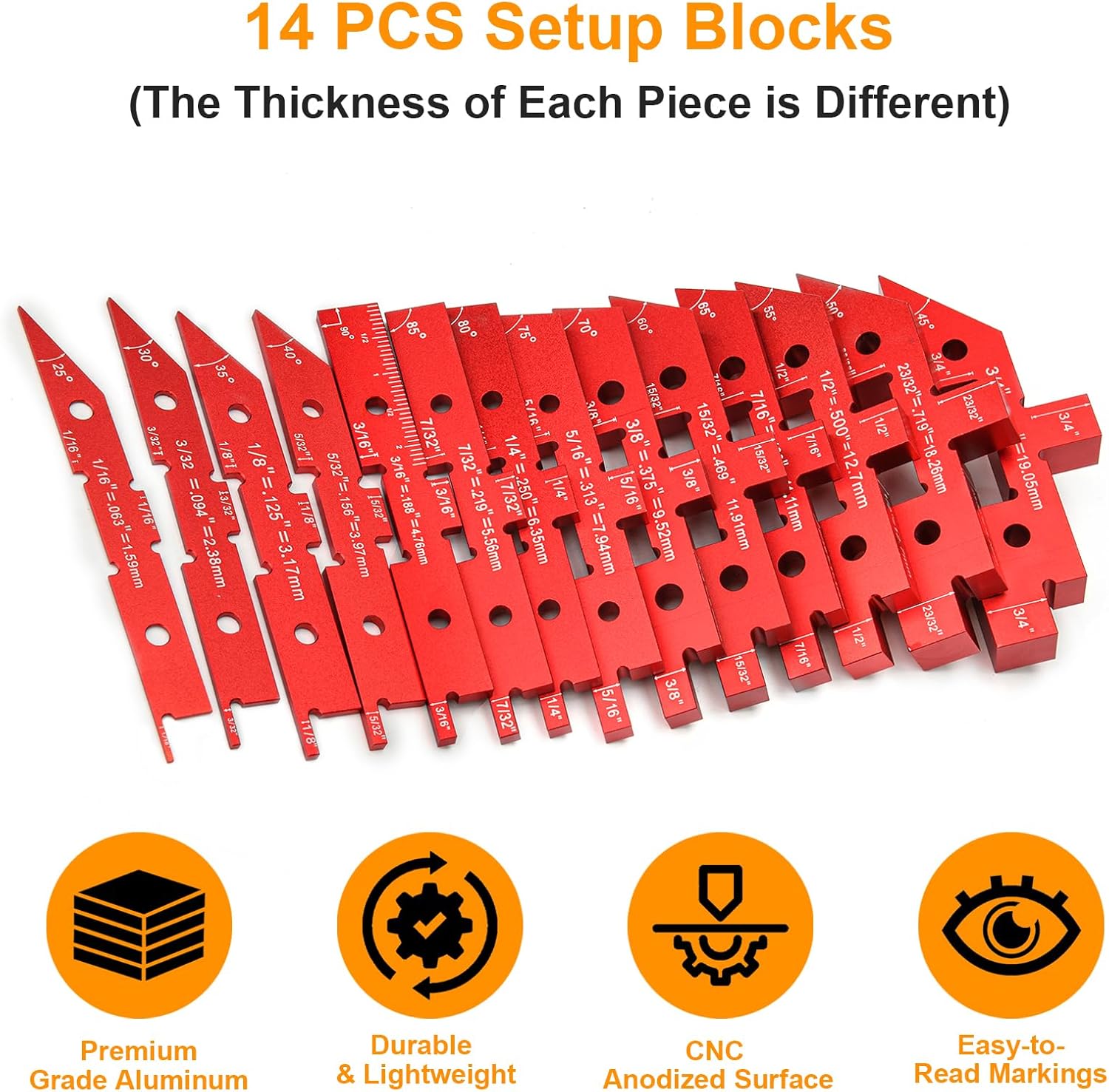 Mroace 14-Piece Precision Aluminum Setup Blocks for Woodworking