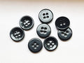 1/2" (12mm) Black Buttons, 4 Hole, Fabric Arts, Doll Making, Sewing Notions, Crafting - 8 Buttons