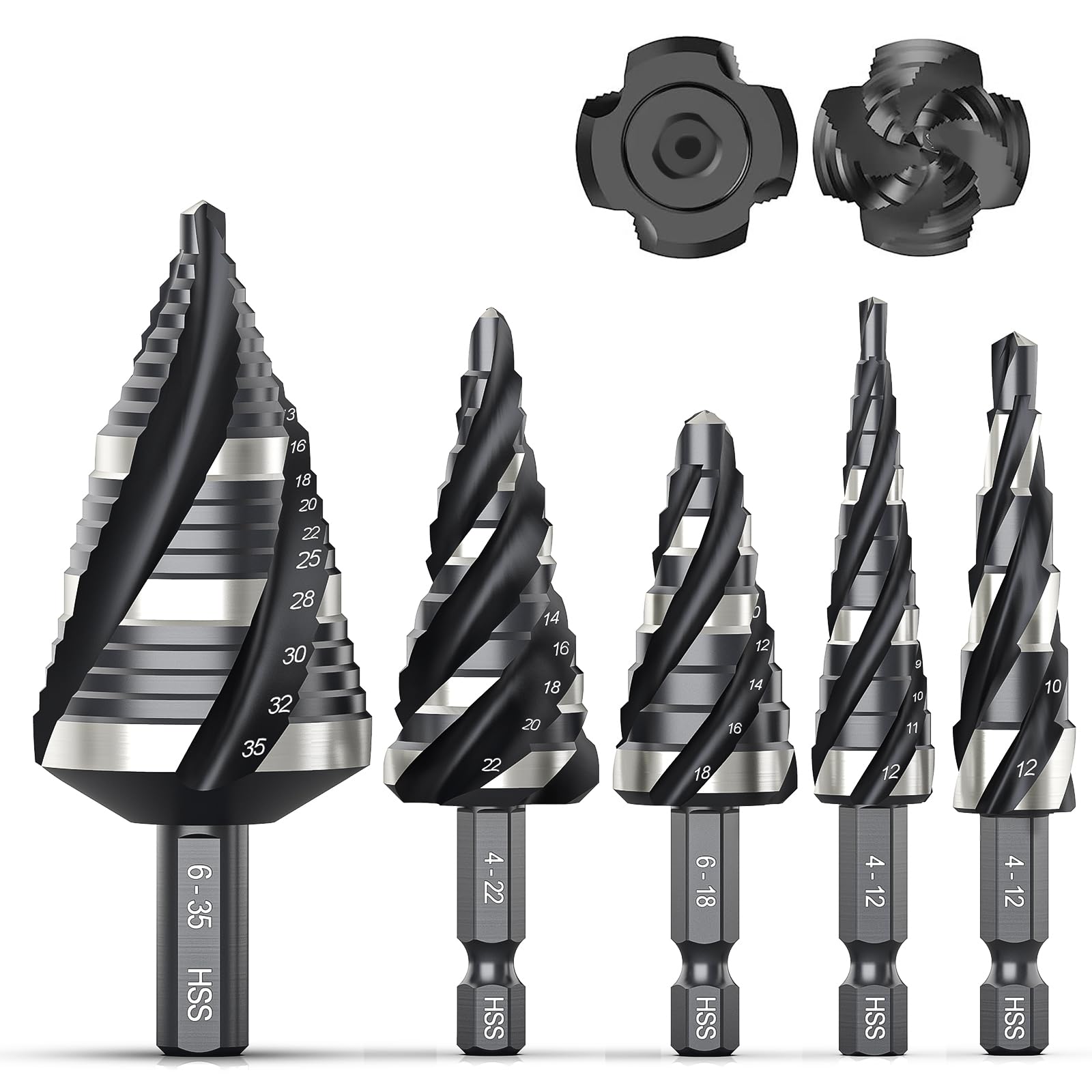 Mroace Spiral Flute HSS Step Drill Bit Set
