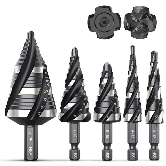 Mroace Spiral Flute HSS Step Drill Bit Set