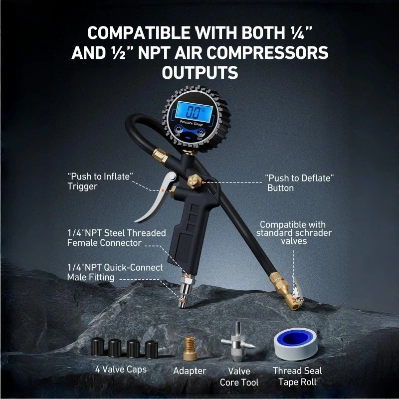 Mroace Heavy-Duty Tire Pressure Gauge with Quick Connect Coupler