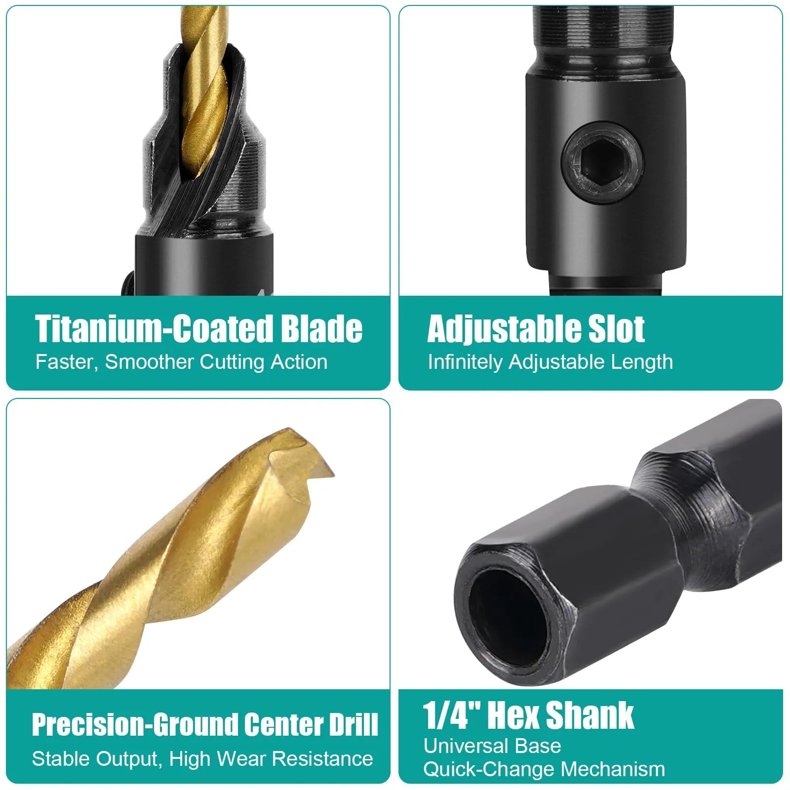 Mroace Adjustable Wood Countersink Drill Bit Set